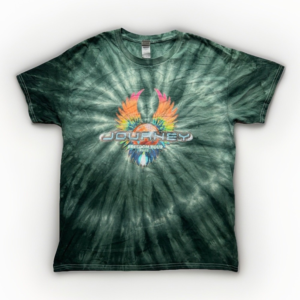Journey T Shirt Mens Green 2022 Freedom Dye Tour Band Rock Distressed Concert L